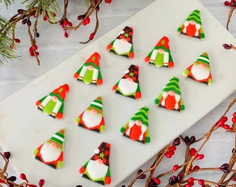 HOLIDAY CHRISTMAS GNOMES Edible Sugar Decorations - 12 Pieces for Cakes, Cupcakes, Cookies, etc. Perfect for Holiday / Christmas Parties