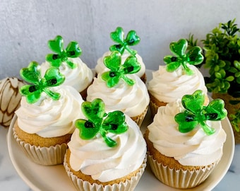 SHAMROCK ST. PATRICK Glitter Clover Cupcake Topper Rings - 12 or 24 Pieces for Saint St. Patrick's Day