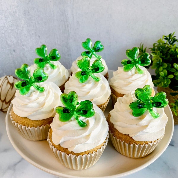 SHAMROCK ST. PATRICK Glitter Clover Cupcake Topper Rings - 12 or 24 Pieces for Saint St. Patrick's Day