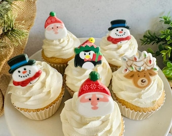 SANTA, SNOWMAN, REINDEER & Penguin Cupcake Topper Rings -  12 Pieces Christmas Holiday Characters