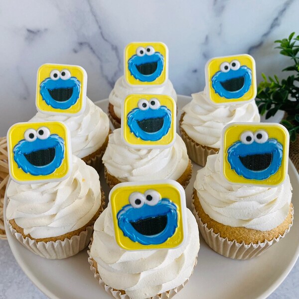 COOKIE MONSTER SESAME Street Cupcake Topper Anillos - 12 o 24 Piezas