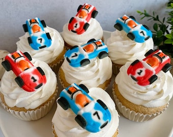 RACE CAR Edible Sugar (12 Pieces)  Cupcake or Cake Toppers by Lucks - for Desserts, Donuts, Birthday Parties