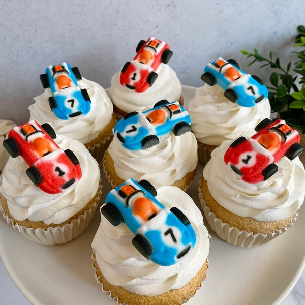 Essbarer Zucker „RACE CAR“ (12 Stück) für Cupcakes oder Kuchen von Lucks – für Desserts, Donuts, Geburtstagsfeiern