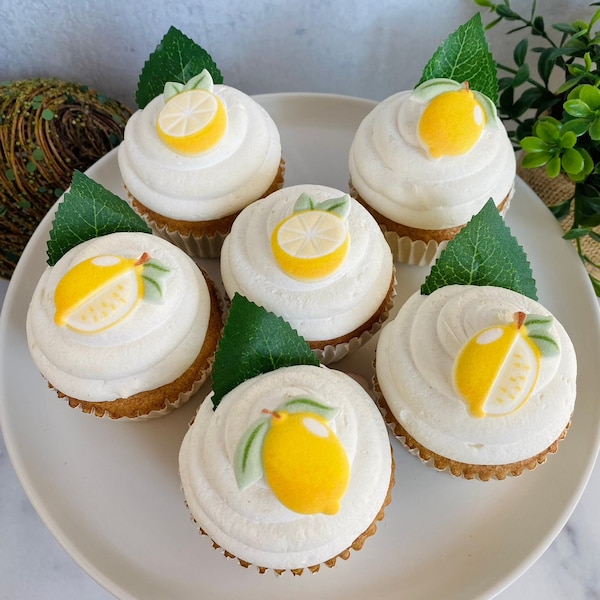 LEMON ASSORTMENT EDIBLE Sugar 12 Pieces Cupcake or Cake Toppers -  Decorations for Desserts, Birthdays, Spring Themed Party