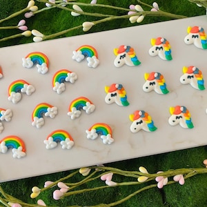 RAINBOWS and UNICORNS Edible Royal Icing Decorations - 24 Pieces Cupcake / Cake Toppers for Birthdays or Unicorn Themed Parties