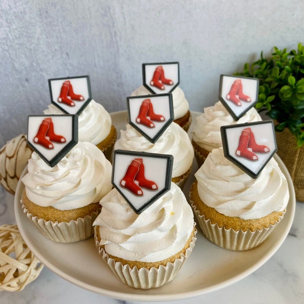 BOSTON RED Sox MLB Home Plate Baseball Sports Orioles Team Cupcake Topper Rings 12 or 24 Pieces