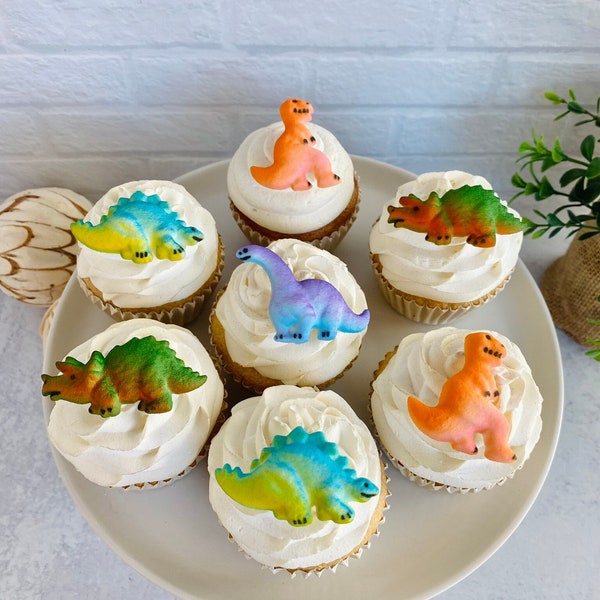 DINOSAUR Assortment Edible Sugar (12 Pieces)  Cupcake or Cake Toppers - for Birthdays and Dinosaur Themed Party