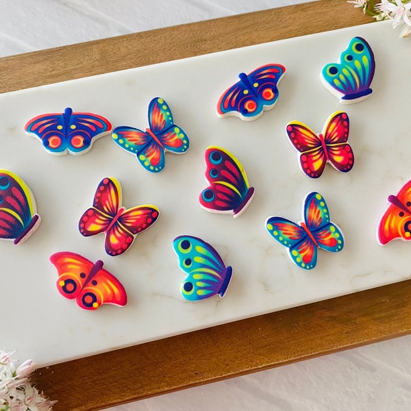 COLORFUL BUTTERFLY Assortment - 12 Pieces Cupcake or Cake Toppers Edible Sweet Decor for Birthdays, Easter or Spring Party Butterflies