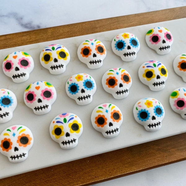 SKULL DAY of the DEAD Edible Sugar (12 Pieces)  Cupcake or Cake Toppers by Lucks - Dia De Los Muertos, Halloween, La Calavera,  Spooky Party