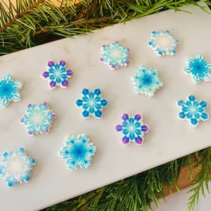 SNOWFLAKE Assortment - 12 Pieces Cupcake or Cake Toppers Edible Sweet Decor for Birthdays, Winter and Christmas Parties