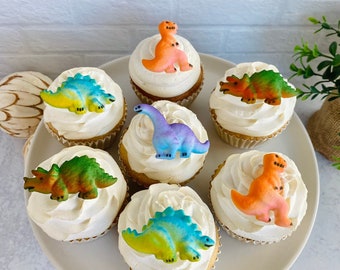 DINOSAUR Assortment Edible Sugar (12 Pieces)  Cupcake or Cake Toppers - for Birthdays and Dinosaur Themed Party