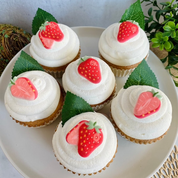 STRAWBERRY ASSORTMENT EDIBLE Sugar 12 or 24 Pieces Cupcake or Cake Toppers -  Decorations for Desserts, Birthdays, Spring Themed Party