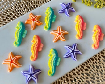 STARFISH and SEAHORSE Under The Sea Edible Sugar (12 Pieces)  Cupcake or Cake Toppers by Lucks - for Birthday, Ocean - Themed Parties