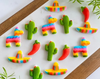 FIESTA CELEBRATION EDIBLE Sugar (12 or 24 Pieces)  Cupcake or Cake Toppers by Lucks- Cactus, Piñata, Chili, Sombrero Mexican Summer Party