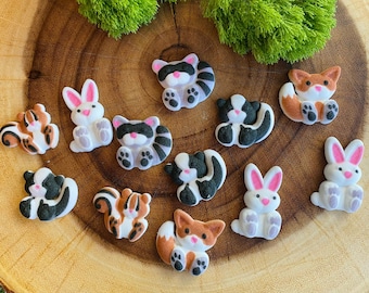 WOODLAND ANIMALS EDIBLE Sugar (15 Pieces)  Cupcake or Cake Toppers by Lucks - Skunk, Raccoon, Bunny, Chipmunk, Fox, Forest Party