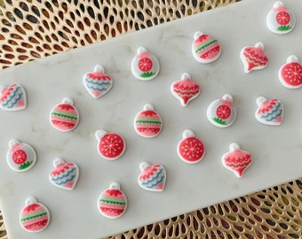 CHRISTMAS HOLIDAY MINI Ornaments Edible Sugar Cupcake or Cake Toppers - 12 or 24 Pieces