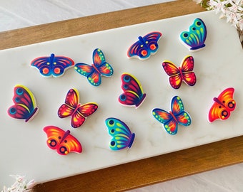 COLORFUL BUTTERFLY Assortment - 12 Pieces Cupcake or Cake Toppers Edible Sweet Decor for Birthdays, Easter or Spring Party Butterflies