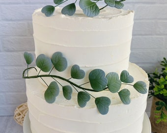 EUCALYPTUS LEAVES Gum Paste Decorations- 2 Pieces Cake Toppers for Birthdays, Weddings, Mother's Day Party