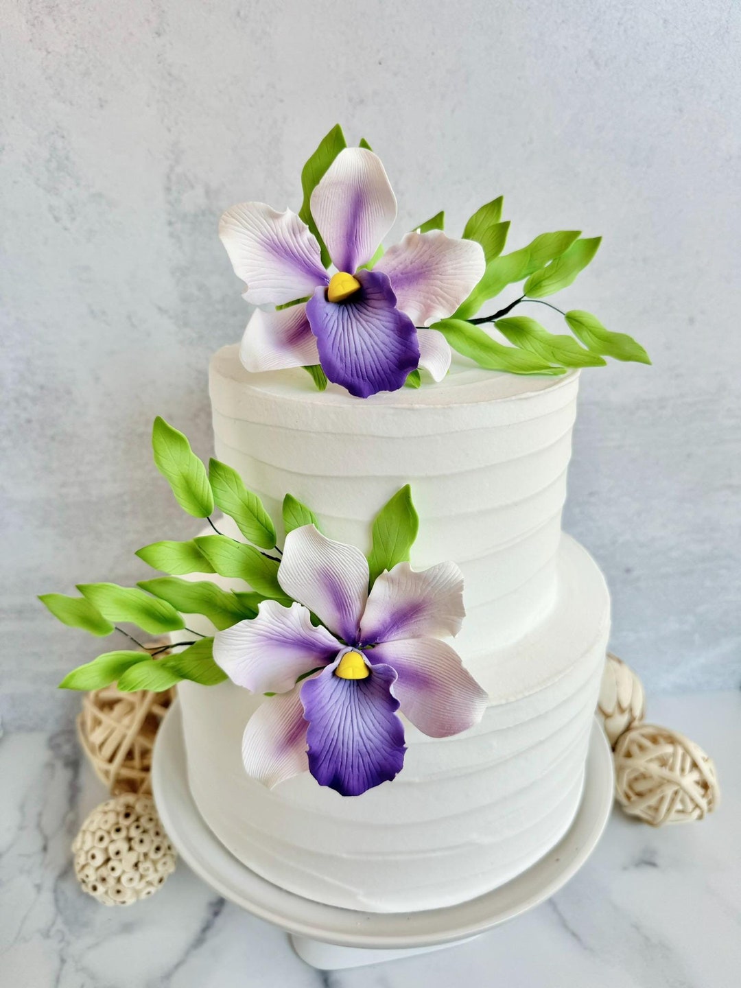 TROPICAL PURPLE & WHITE Orchid Gum Paste Flowers - 1 or 2 Pieces Cake ...