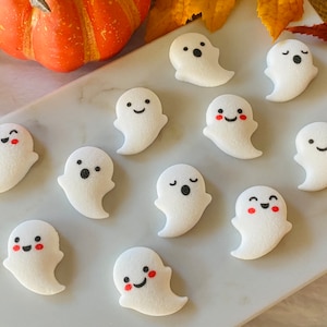 GHOST BUDDIES ASSORTMENT Edible Sugar Cupcake or Cake Decorations by Lucks- Friendly Ghost Toppers for Halloween 12 or 24 Pieces