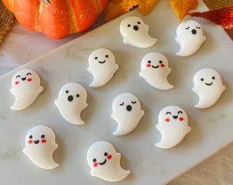 GHOST BUDDIES ASSORTMENT Edible Sugar Cupcake or Cake Decorations by Lucks- Friendly Ghost Toppers for Halloween 12 or 24 Pieces