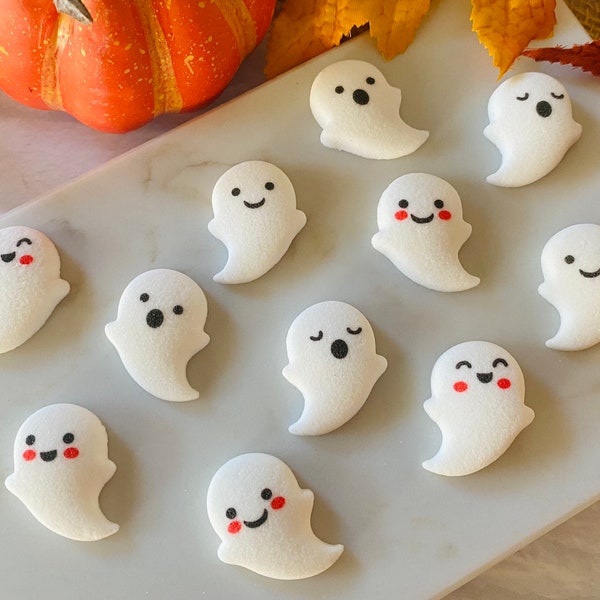GHOST BUDDIES ASSORTMENT Edible Sugar Cupcake or Cake Decorations by Lucks- Friendly Ghost Toppers for Halloween 12 or 24 Pieces
