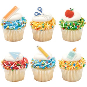 SCHOOL ESSENTIALS Back to School - Edible Sugar Decorations - 12 Pieces ...