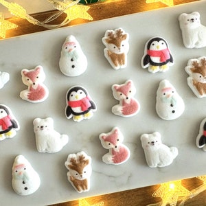 WINTER FRIENDS Christmas Assortment Edible Sugar Cupcake or Cake Toppers 12 or 20 Pieces Penguin, Reindeer, Polar Bear, Fox & Snowman