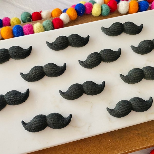 BLACK MUSTACHE Edible Sugar Decorations - 12 Pieces Cupcake or Cake Toppers