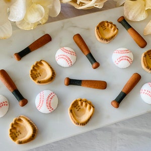 BASEBALL ASSORTMENT Edible Sugar Cupcake or Cake Toppers by Lucks - 12 or 24 Pieces - Baseball Bat, Ball and Gloves