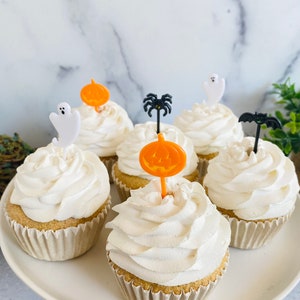 HALLOWEEN CHARACTERS MINI Cupcake Topper / Dessert Picks Assortment - Ghost, Pumpkin, Spider, Bat- 24 Pieces