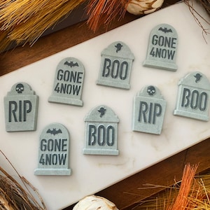 TOMBSTONE R.I.P., Gone4Now, Boo Assortment Edible Sugar - 12 Pieces Cupcake or Cake Decorations for Halloween Parties