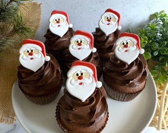 SANTA CLAUS Christmas Holiday Cupcake Topper Rings -  12 Pieces