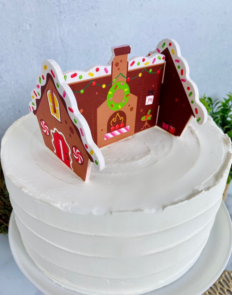 GINGERBREAD HOUSE 3-Piece Gum Paste Cake Topper Decoration image 1