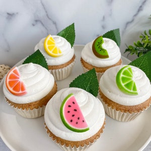 EDIBLE SUGAR FRUIT Slice 20 Pieces Cupcake or Cake Toppers by Lucks Watermelon, Lime, Lemon, Kiwi, Orange for Summer, Fruit-Themed Party image 4