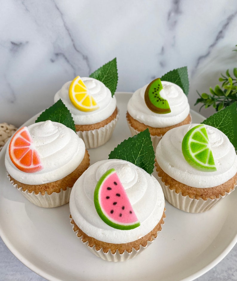 EDIBLE SUGAR FRUIT Slice 20 Pieces Cupcake or Cake Toppers by Lucks Watermelon, Lime, Lemon, Kiwi, Orange for Summer, Fruit-Themed Party image 4