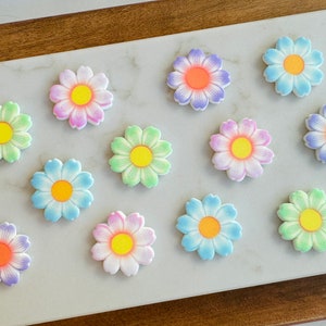 Assortimento di MARGHERITE COLORATE - 12 pezzi di decorazioni per cupcake o torte commestibili