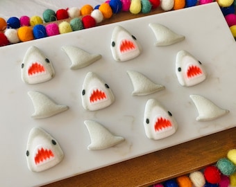 SHARK ATTACK ASSORTMENT Edible Sugar Decorations - 12 Pieces Cupcake or Cake Toppers