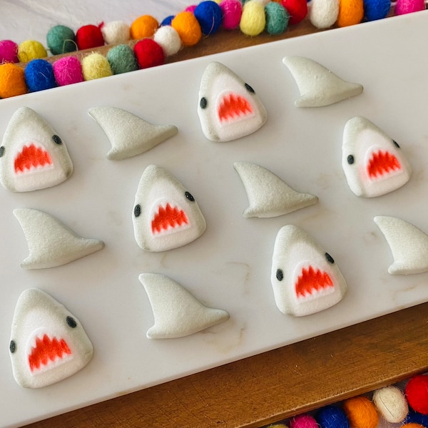 SHARK ATTACK ASSORTMENT Edible Sugar Decorations - 12 Pieces Cupcake or Cake Toppers