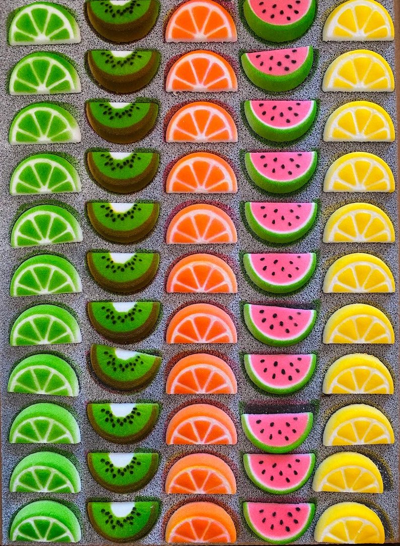 EDIBLE SUGAR FRUIT Slice 20 Pieces Cupcake or Cake Toppers by Lucks Watermelon, Lime, Lemon, Kiwi, Orange for Summer, Fruit-Themed Party image 6