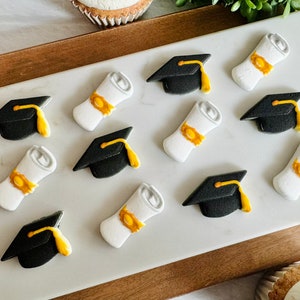 GRADUATION HAT and SCROLL Edible Sugar Decorations - 12 Pieces Cupcake or Cake Toppers