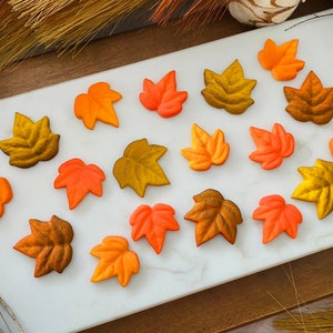 FALL AUTUMN LEAVES Assortment Edible Sugar Decorations Cupcake or Cake Toppers - 12 or 24 Pieces for Fall, Thanksgiving or Halloween Party