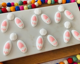 BUNNY TAILS and TOES / Feet Edible Sugar Decorations - Cupcake or Cake Toppers for Easter, Spring, Bunny-Themed Parties