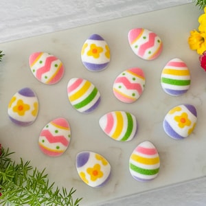 EASTER EGGS SPRING Edible Sugar Decorations (12 Pieces)  Cupcake or Cake Toppers - Decorated Eggs for Easter Holiday, Egg Hunt