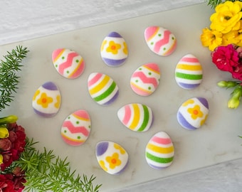 EASTER EGGS SPRING Edible Sugar Decorations (12 Pieces)  Cupcake or Cake Toppers - Decorated Eggs for Easter Holiday, Egg Hunt