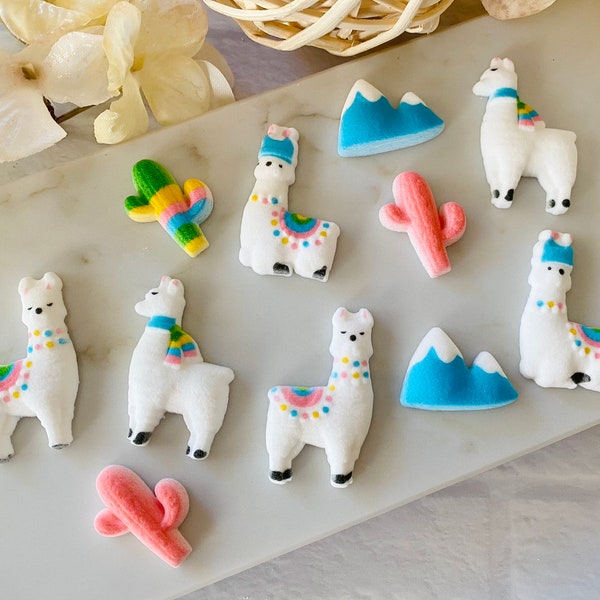 LLAMA ASSORTMENT No Prob-Llama Edible Sugar Decorations - 12 Pieces - for Birthdays, Baby Showers, Fiesta-Themed Parties