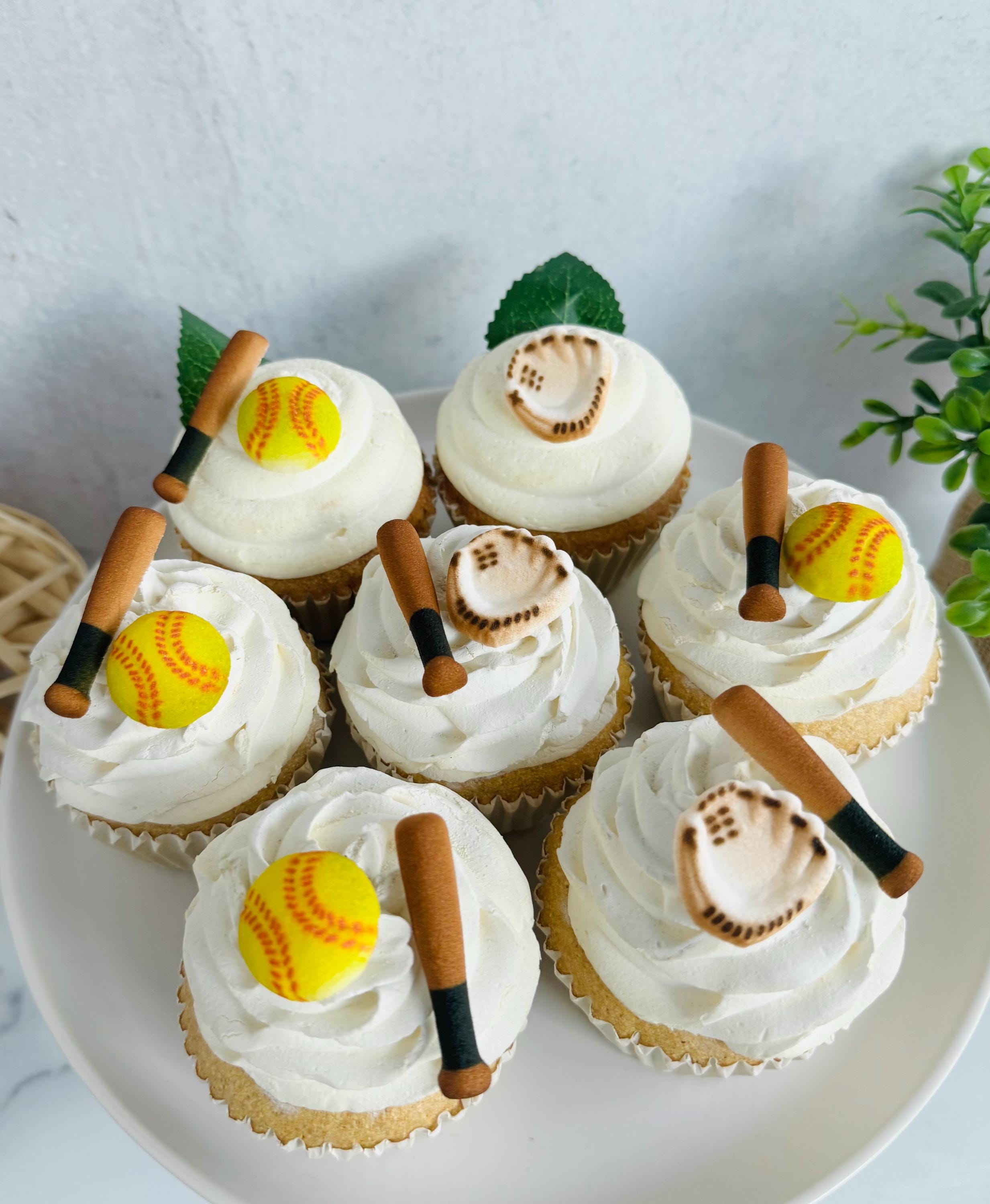 SOFTBALL ASSORTMENT Edible Sugar Cake or Cupcake Toppers - 12 or 24 ...