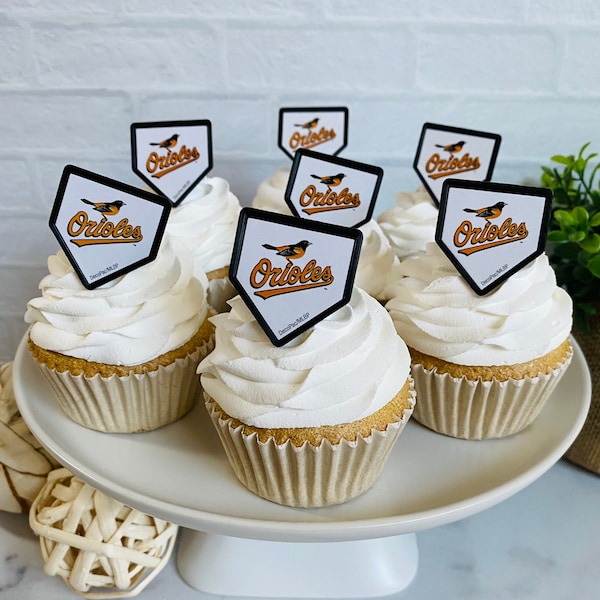 BALTIMORE ORIOLES MLB Home Plate Baseball Sports Orioles Team Cupcake Topper Rings 12 or 24 Pieces