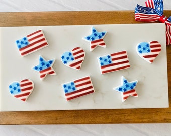 PATRIOTIC AMERICAN FLAG Edible Sugar Decorations - 12 Pieces Cupcake or Cake Toppers -for 4th of July, Memorial Day, Patriotic Theme Parties