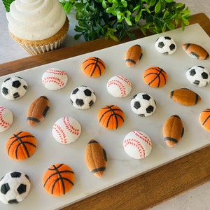 FOOTBALL, SOCCER, BASEBALL, Basketball Edible Sugar Cupcake or Cake Toppers by Lucks -  Sports Assortment Decorations